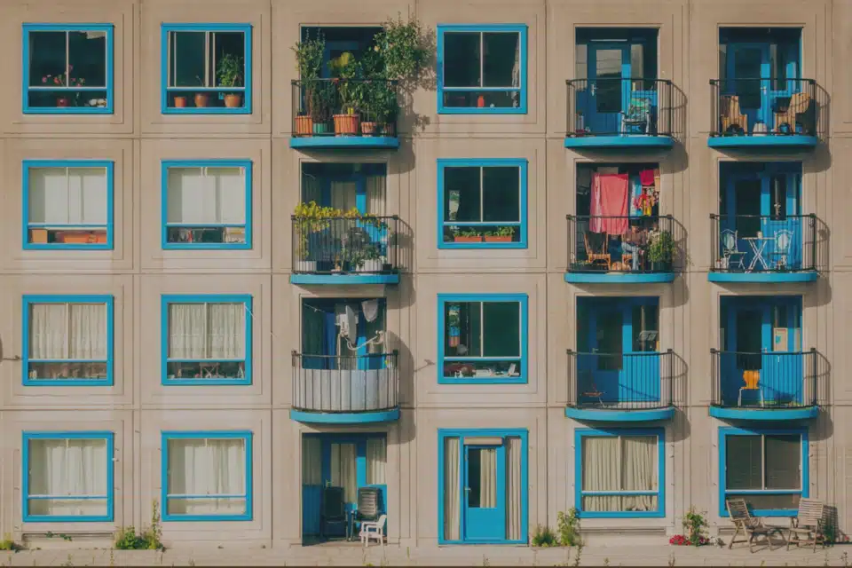 Photographie d'une façade d'immeuble illustrant ici le droit de la copropriété